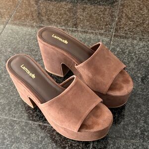 Larroude Brown Suede Miso Platform Sandals